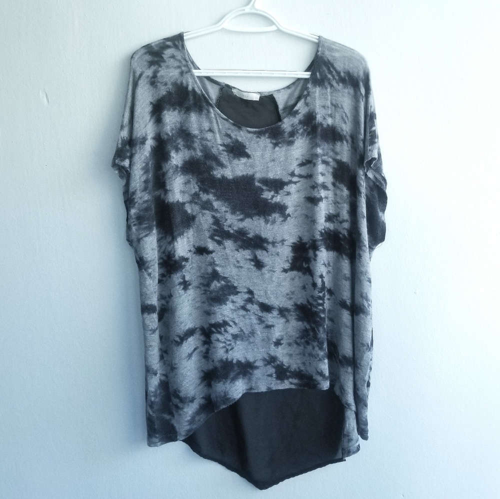 SOLD LUSH Boho Grey Black Flowy Tie-dye Top